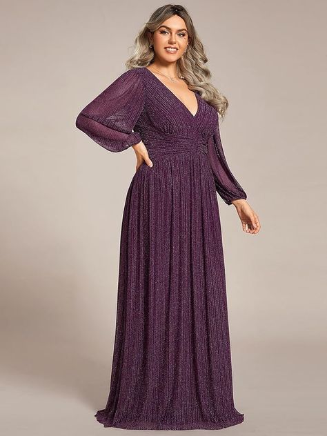 Amazon.com: Ever-Pretty Women's Glitter Long Sleeves Pleated Floor Length Evening Formal Dresses Plus Size Black 26 : Clothing, Shoes & Jewelry Purple Dresses Plus Size, 2024 Plus Size Fall Fashion, Empire Waist Dress Formal, Plus Size Dresses To Wear To A Wedding, Plus Size Gala Dress, Wedding Hairstlyes, Scene Fit, Plus Size Evening Gowns, Medi Dress