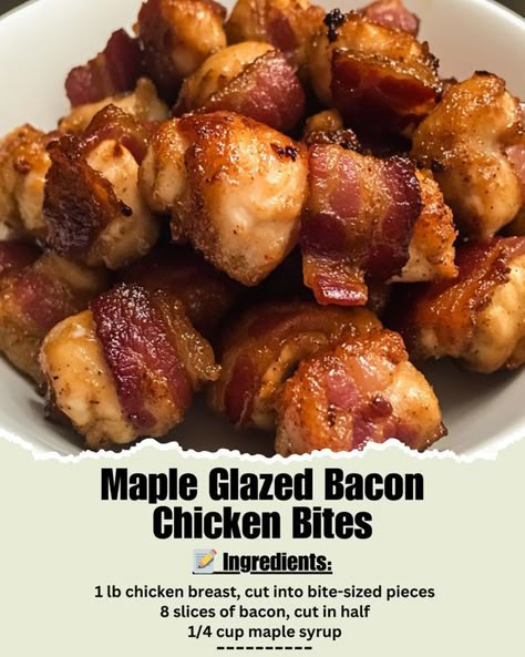 Easy Recipes By Crenn | 🥓 Maple Glazed Bacon Chicken Bites - your taste buds will thank you | Facebook Bacon Chicken Bites, Maple Glazed Bacon, Maple Chicken, Tia Mowry, Bacon Chicken, Glazed Chicken, Maple Glaze, Maple Bacon, Chicken Bites