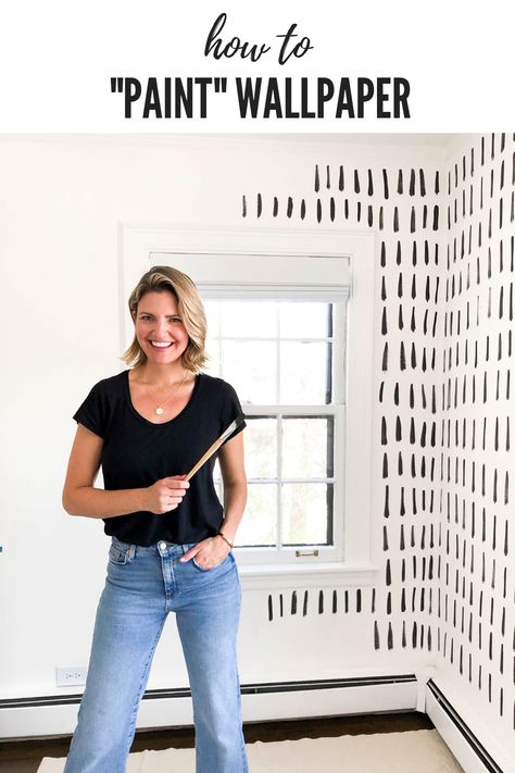 An easy way to create a super chic and cool wallpaper design using just a quart of paint and a brush Herringbone Wall, Paint Wallpaper, Modern Inspiration, Hand Painted Wallpaper, Chic Wallpaper, White Paint Colors, Diy Wallpaper, Simply White, Hand Painted Walls