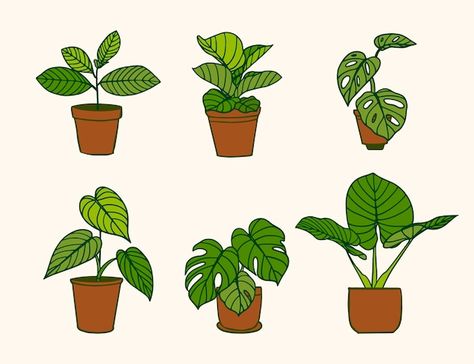 Free vector houseplant collection illust... | Free Vector #Freepik #freevector #flower-pot #potted-plant #house-plant #plant-illustration Collection Illustration, Print Journal, Cubism Art, Plant Vector, Potted Trees, Leaf Background, Tree Drawing, Bullet Journal Doodles, Plant Illustration