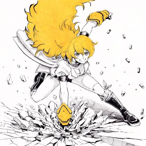 Superhero landing! Hero Landing Pose, Superhero Landing Pose, Landing Pose, Superhero Landing, Rwby Yang, Rwby Bumblebee, Rwby Blake, Rwby Ships, Rwby Comic