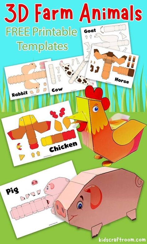 3D Farm Animal Craft For Kids Farm Crafts For Kids, Farm Animal Crafts For Kids, Farm Animals Craft, Paper Animal Crafts, Farm Animals Activities, Animals Craft, Animal Activities For Kids, Farm Animal Crafts, Farm Craft