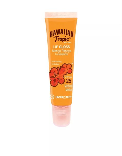 Hawaiian Tropic Lip Gloss, Beachy Makeup Products, Orange Wishlist, Hawaiian Tropic Aesthetic, Summer Products, Lip Gloss Collection, Hawaiian Tropic, Shower Skin Care, Bath And Body Care