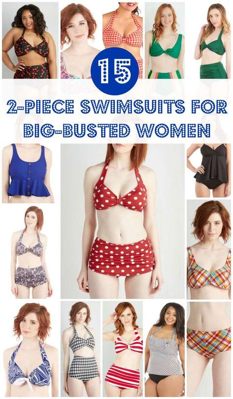 15 Flattering Two Piece Swimsuits for Big Busted Women Swimwear For Big Bust, Big Bust Fashion, Pretty Summer Dresses, Best Swimwear, Trendy Swimwear, Big Bust, 2 Piece Swimsuits, Plus Size Swimsuits, Swimsuit Tops