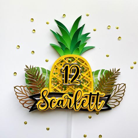 Pineapple Cake Topper, Diy Cake Topper Birthday, Cricut Cake, Pineapple Desserts, Pool Party Ideas, Tropical Birthday, Diy Cake Topper, Pineapple Decor, Girls Beach