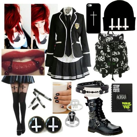 If you go a school that has to wear uniforms this is a way you can make your self look emo with your uniform on Grunge School Uniform, Goth School Uniform, Punk School Uniform, Look Emo, Drawing Rooms, Grunge Pastel, Outfits Baggy, Kei Visual, Emo Stuff