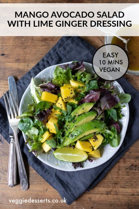 Mango Lettuce Salad, Garden Meals, Mango Avocado, Vegetarian Salad Recipes, Green Mango, Fresh Salad Recipes, Ginger Dressing, Simple Meals, Eat Pretty