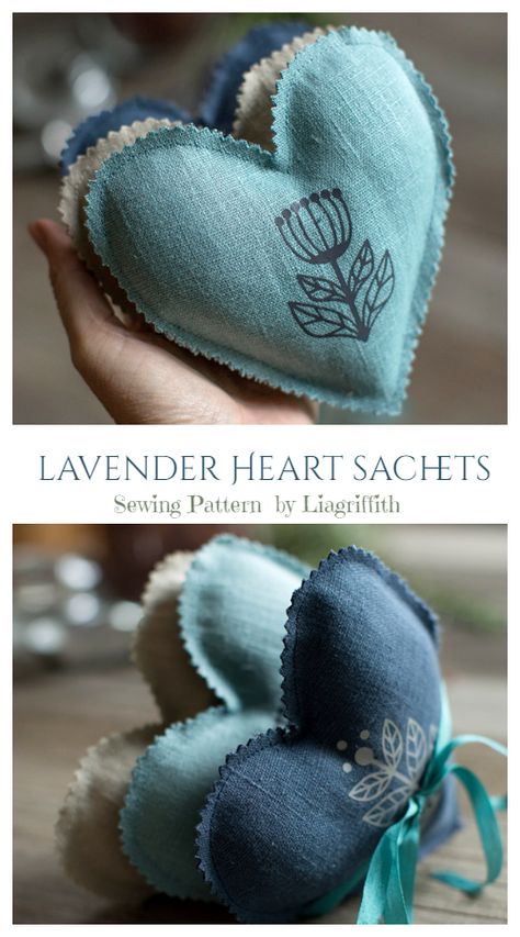 Lavender Sachets Ideas Sewing Projects, Fabric Hearts How To Make, Lavender Bags Ideas, Lavender Sachets Diy, Heart Sewing Pattern, Diy Lavender Bags, Lavender Pouch, Fabric Art Diy, Heart Sachet