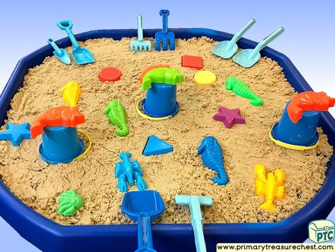 Sea life - Under the Sea Themed Multi-sensory - Sand Tuff Tray Ideas and Activities Under The Sea Messy Play Ideas, Sand Tuff Tray Ideas, Under The Sea Tuff Tray Ideas, Under The Sea Messy Play, Beach Tuff Tray, Under The Sea Tuff Tray, Under The Sea Eyfs, Under The Sea Play, Sandpit Ideas