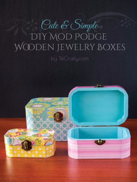 DIY Jewelry Storage - DIY Mod Podge Wooden Jewelry Boxes - Do It Yourself Crafts and Projects for Organizing, Storing and Displaying Jewelry - Earrings, Rings, Necklaces - Jewelry Tree, Boxes, Hangers - Cheap and Easy Ways To Organize Jewelry in Bedroom and Bathroom - Dollar Store Crafts and Cheap Ideas for Decorating http://diyprojectsforteens.com/diy-jewelry-storage Diy Trinket Box, Jewerly Box Diy, Mod Podge Projects, Diy Mod Podge, Mod Podge Crafts, Jewerly Boxes, Diy Ombre, Jewelry Box Diy, Operation Christmas Child