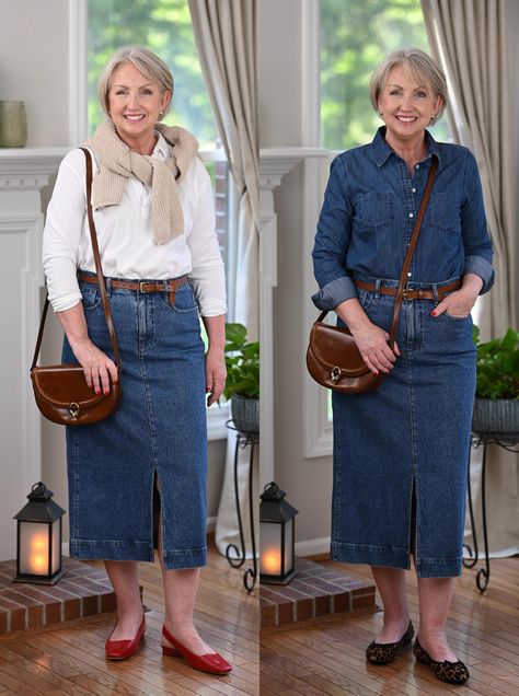 Must-Have Versatile Shirt for Your Fall Wardrobe - Dressed for My Day One Dress Multiple Outfits, Red Wide Leg Pants, Dressed For My Day, Leopard Print Ballet Flats, Multiple Outfits, Build A Wardrobe, Closet Essentials, Navy And Brown, Denim Skirts