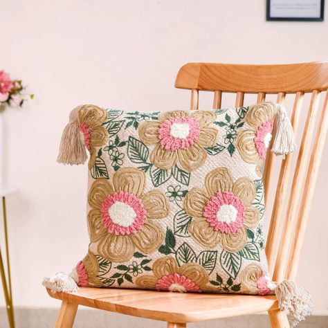 Explore floral elegance with our soft and breathable cushion covers. 🌸🌼😍 Why step outside your comfort zone when you can step right into it with your cushions? 🤭 Products included: 1. Spring Saga Embroidered Cushion Cover 20x14 Inch 2. Pink Lumbar Throw Cushion Cover With Tassels 20x12 Inch 3. Aqua Embroidered Cushion Cover Multicolour 16x16 Inch 4. Decorative Tufted Springtime Cushion Cover 16x16 Inch 5. Red Cushion Cover With Floral Embroidery 16x16 Inch 6. Ribbon And Punch Needle Embroi... Red Cushion Covers, Embroidery Cushion, Clothes Embroidery Diy, Red Cushion, Couch Cushion Covers, Needle Embroidery, Punch Needle Embroidery, Embroidered Cushions, Sofa Cushion Covers