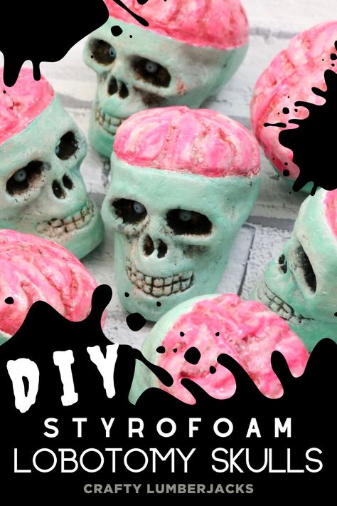 DIY Styrofoam Lobotomy Skull Updo Halloween Tree Ornament #halloweencrafts #halloweendiy #halloween #easyhalloween #diyhalloween #booityourself #halloweendecorations #halloweendecor #hauntedhouse #blackcat #halloweencrafting #easycrafts #easydiy #craftylumberjacks #halloweendecorations #hauntedhouse #haunted #spooky #spookyseason #spookydecor #creepy #diyhalloweendecor #diyhalloweendecorations #halloweentree #skull #lobotomy #styrofoamskull #skulldiy Crafts With Styrofoam, Diy Halloween Tree, Halloween Ornaments Diy, Skull Crafts, High Gloss Paint, Halloween Queen, Halloween Tree, Halloween 2022, Halloween Trees