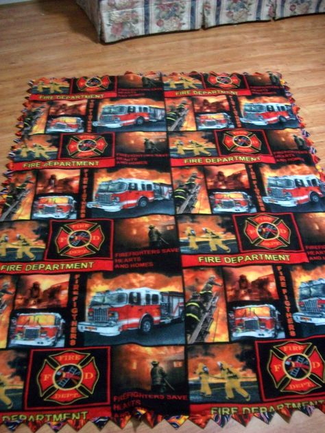 Firefighter backside of a T-shirt quilt with triangle flame border. Firefighter Quilts, Firefighter Quilt, T Shirt Quilt, Fire Fighters, Crafty Mama, Fire Fighter, Shirt Quilt, Fire Dept, Fire Department