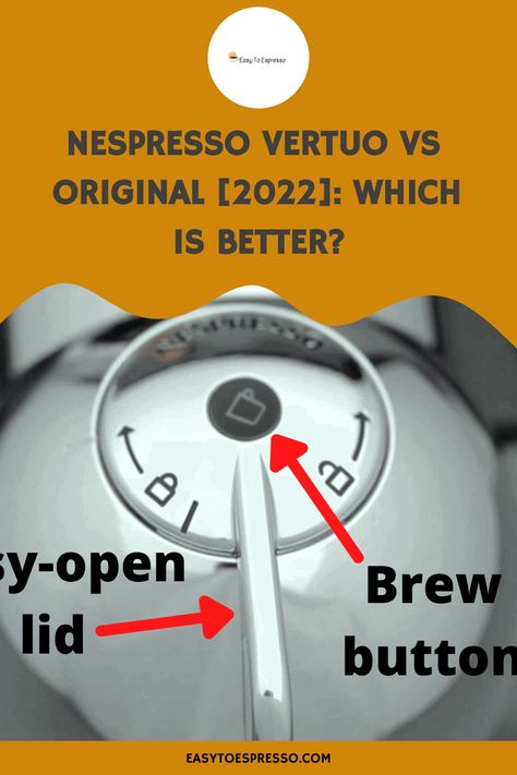 Yellow Nespresso machine with its lid open and an arrow pointing to the brew button, with text comparing Nespresso Vertuo and Original models. Coffee Terms, Nespresso Vertuo, Coffee Origin, How To Make Ice Coffee, Nespresso Coffee, Nespresso Pods, Pod Coffee Makers, Nespresso Machine, Coffee Facts