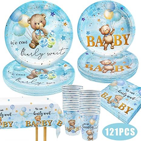 Amazon.com: Teddy Bear Baby Shower Party Decorations for Boy We Can Bearly Wait Tableware Set Serves 30 Guests with Brown Bear Plates, Napkins and Cups, Teddy Bear Tablecloth for Boy Girl Baby Shower Birthday Party Supplies : Toys & Games First Birthday Centerpieces, Star Baby Shower Theme, Baby Shower Plates, Teddy Bear Party, We Can Bearly Wait, Bearly Wait, Baby Shower Supplies, Birthday Centerpieces, Teddy Bear Baby Shower