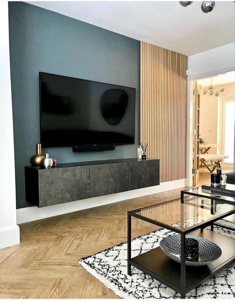 Slate Wall, Wall Tv Unit Design, Wall Panel Design, Tv Decor, Wooden Wall Decor, Wood Panel Walls, Slat Wall, Acoustic Panels, Living Room Inspo