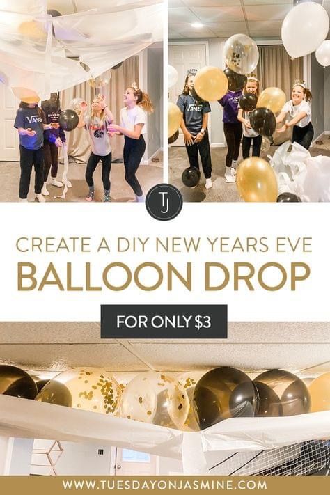 Kids New Years Balloon Drop, New Year’s Eve Decorations For Kids, Cheap Nye Party Ideas, New Years Party Kids Ideas, New Years Eve Night In Ideas, Kids Games For New Years Eve, Kids Ball Drop New Years Eve, Balloon Countdown New Years Eve, Kids Diy New Years Eve