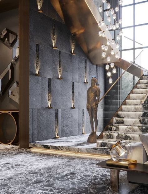 Staircase Wall Design, درج السلم, Luxury Staircase, Staircase Design Modern, Stairs Design Interior, Staircase Wall, Stairs Design Modern, Stairway Design, Modern Entryway