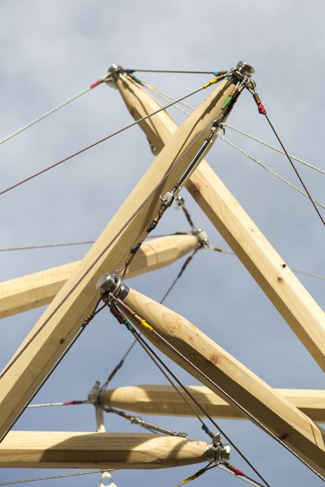 Tension pavilion - pure tensegrity structure | StructureMode Tensegrity Structure, Community Places, Lightweight Structure, Tensile Structures, Facade Material, Joinery Details, Wood Architecture, All Elements, Timber Structure