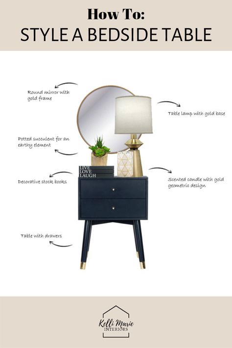 Styling Tips: How to Style a Bedside Table.  Learn how to style your nightstand using my 6 step system. #stylingsidetable #nightstandideas #guestroomnightstand #nightstanddecor Bedside Table Decor, Night Tables, Nightstand Decor, Hal Decor, Interior Design Guide, Master Bedrooms Decor, Style At Home, Home Decor Tips, Interior Design Tips