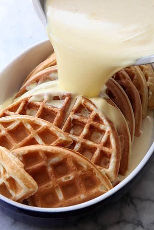 Waffle Bread Pudding with Strawberry Sauce | 24 Ways To Eat Bread Pudding All Day Waffle Bread, Best Waffle Recipe, Waffle Iron Recipes, Bread Puddings, Leftover Bread, Strawberry Sauce, Waffle Recipes, Pudding Recipes, How Sweet Eats