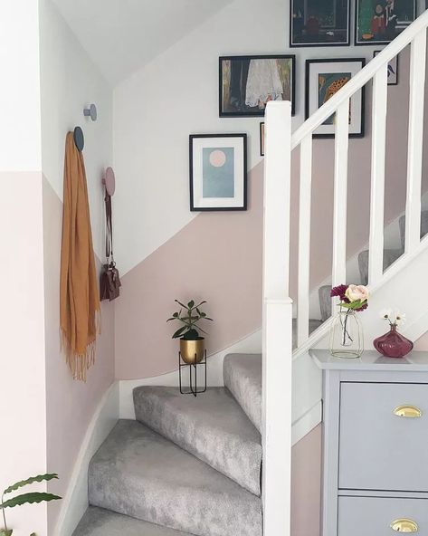 Hallway Wall Colors, Stairs And Hallway Ideas, Stair Wall Decor, Stairway Walls, Half Painted Walls, Gallery Wall Staircase, Small Staircase, Staircase Wall Decor, Stairway Decorating