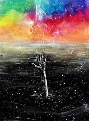 Help Me, Rainbow, Stars, Canvas, Water, Art