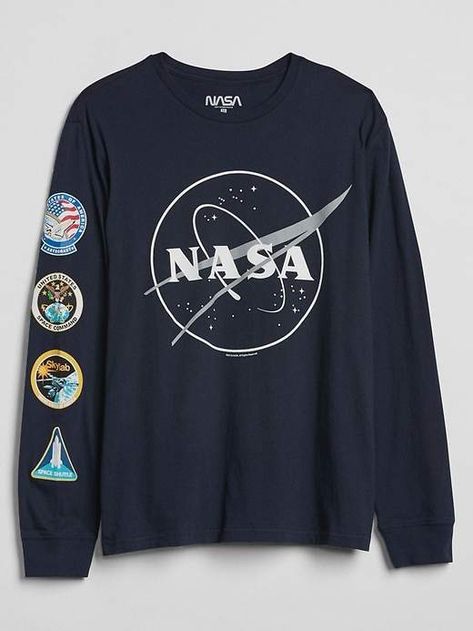 GAP Graphic Long Sleeve Crewneck T-Shirt #NASA #GAP #menstyle #mensfashion #menfashion #sweatshirt Nasa Tshirt, Nasa Logo, Superhero Masks, Tshirt Design, Apparel Design, Graphic Long Sleeve, Tshirt Logo, Nasa, Long Sleeve Tshirt Men