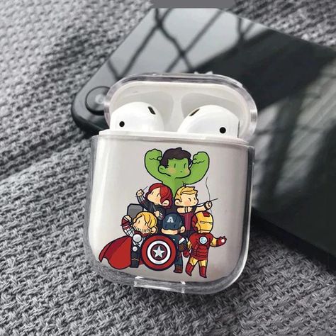 Airpods Case Clear, Airpod Holder, Cute Airpods Case, Cute Airpods, Headphones Case, Cute Ipod Cases, Marvel Jewelry, Apple Headphones, Marvel Fashion