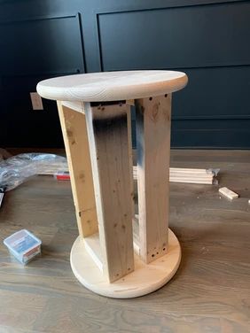 How to Build a DIY Fluted Side Table Diy Modern Pedestal Table, Diy Pedastool Table Base, Pole Wrap Table Base, Fluted Pedestal Table, Diy Dowel Table, Pedastool Table, Diy Pedestal Table, Fluted Side Table, Diy Pedestal