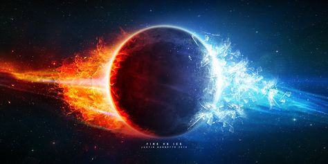 Fire And Ice Art, Fire Vs Ice, World Of Ice And Fire, Fire And Ice Fantasy Art, Blue Fire Fantasy Art, Ice Drawing, Ice Aesthetic, Planet Project, Fire And Ice