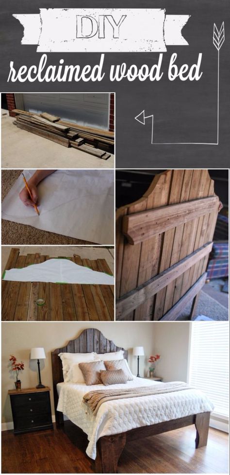 DIY Platform Beds - DIY Reclaimed Wooden Bed - Easy Do It Yourself Bed Projects - Step by Step Tutorials for Bedroom Furniture - Learn How To Make Twin, Full, King and Queen Size Platforms - With Headboard, Storage, Drawers, Made from Pallets - Cheap Ideas You Can Make on a Budget http://diyjoy.com/diy-platform-beds Reclaimed Wood Bed, Diy Bed Frame Easy, Diy Reclaimed Wood, Reclaimed Wood Beds, Diy Platform Bed, Headboard Ideas, Diy Bed Frame, Diy Holz, Wood Bed