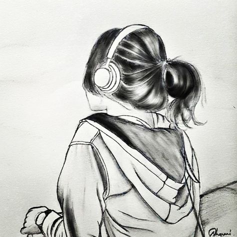 Pencil drawing Pencil Drawings Lonliness, Alone Draws Ideas, Alone Sketching, Drawings With Meaning, Sketches Ideas, Pencil Drawings Of Girls, Life Sketch, Pencil Sketch Images, Music Drawings