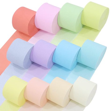 PRICES MAY VARY. Vibrant Streamers Multipack: Our vibrant set of 12 crepe paper streamers, perfect for any festive decorations. Includes Coral, Light Pink, Pale Green, Pale Yellow, Soft Lavender, Light Purple, Baby Blue, Soft Grey, Mint Green, Peach, Cream, Off-White. Each roll measures a generous 1.8 inches by 82 feet, ensuring ample coverage for large party decorations. Superior Quality Material: Excellent pastel party supplies that you will experience the difference with our premium crepe pap Sweet One First Birthday Decorations, Pink And Blue Birthday Party, Pastel Birthday Party Decorations, Large Party Decorations, Streamers Party, Pastel Backdrop, Birthday Streamers, Carnival Tent, Streamer Decorations