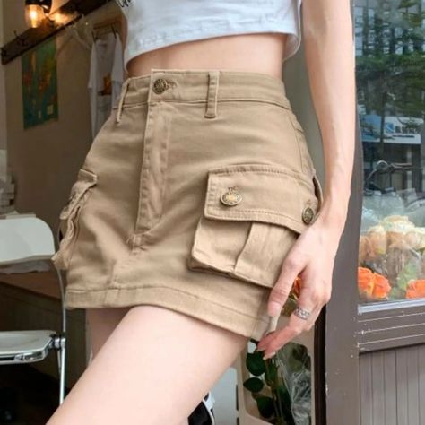 Wrap Jeans, Denim Mini Skirts, Short Pollera, Cargo Mini Skirt, Y2k Shorts, Denim Cargo, Jeans Cargo, A Line Shorts, Summer Denim