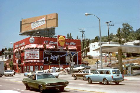 The Whisky a Go Go on the Sunset Strip, featuring El Grande de Coca Cola (1975). Note the Paul Anka billboard. That year, in Los Angeles, I had a Marina Blue VW squareback identical to that seen at the right. Johnny Rivers, Whisky A Go Go, Sunset Strip, San Fernando Valley, Vintage Los Angeles, Vintage California, California Dreamin', Us Cars, Hollywood California