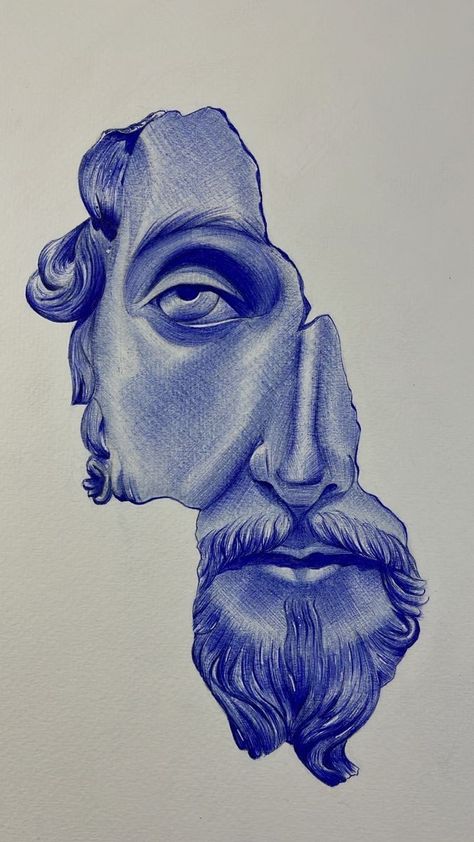 Blue Biro Pen Art, Blue Pen Drawing, Stylo Art, Biro Drawing, Witcher Wallpaper, Ballpoint Pen Art, Buddha Art Drawing, Pen Art Work, Blue Drawings