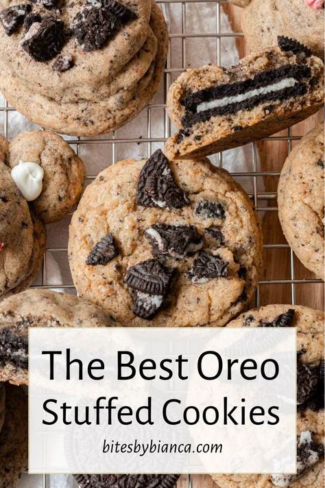 These Oreo stuffed cookies are a delightful treat for any Oreo cookies lover! Combining the best of cookies and cream cookies, they are soft, chewy, and perfectly sweet. Each cookie has crushed Oreo pieces throughout and a whole Oreo in the middle. This easy recipe creates the ultimate Oreo cookies and cream cookies experience. Oreo Stuffed Cookies, Best Vegan Cookie Recipe, Best Vegan Cookies, Cookies And Cream Cookies, Best Snickerdoodle Cookies, Crushed Oreo, Stuffed Cookies, Best Chocolate Chip Cookies Recipe, Cookie Recipes Unique