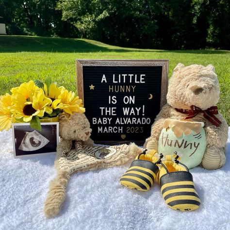 Whinney Pooh Gender Reveal Ideas, Baby Announcement Winnie The Pooh, Vintage Winnie The Pooh Gender Reveal Ideas, Winnie The Pooh Announcement, Winnie The Pooh Baby Announcing Ideas, Cute Announcements Pregnancy, Winnie The Pooh Baby Gender Reveal, Gender Reveal Ideas Disney, Winnie The Pooh Baby Announcement