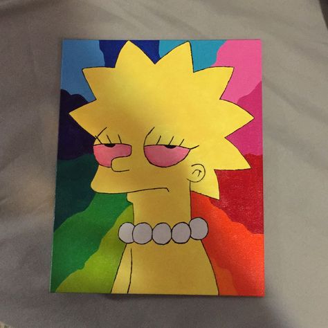 Simpson painting idea High Simpsons Painting, Cartoon Characters High Paintings Easy, High Lisa Simpson, Connected Canvas Painting Ideas, Simpsons Canvas Painting, Cartoon Characters High Paintings, Easy Spongebob Painting, Lisa Simpson Painting, High Paint Ideas Trippy