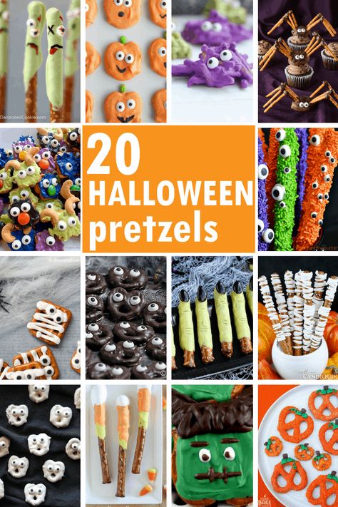 An awesome roundup of 20 different Halloween pretzels treats from around the web, with how-tos. Fun Halloween party food ideas. Fun Halloween Party Food Ideas, Pretzels Treats, Easy Homemade Halloween Costumes, Incredible Desserts, Fun Halloween Party Food, Halloween Pretzels, Halloween Party Food Ideas, Healthy Breakfast Bowl, Halloween Brownies