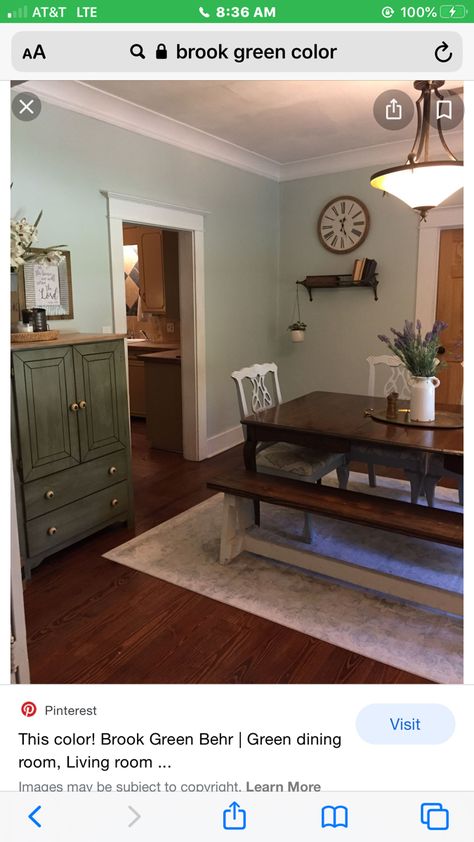 Brook Green Behr, Brook Green Behr Paint, Behr Brook Green, Brook Green, Green Dining Room, Behr Paint Colors, Behr Paint, Green Paint Colors, House Projects