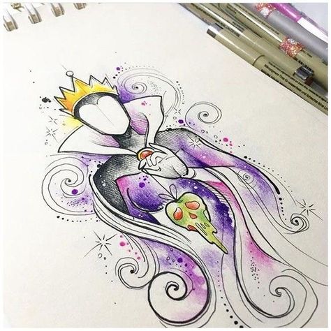 Evil Queen Tattoo Ideas, Disney Sketch Tattoo, Evil Queen Drawing, Evil Queen Tattoo, Simple Cat Tattoo, Line Art Simple, Cat Tattoo Ideas, Harry Potter Art Drawings, Aries Tattoo