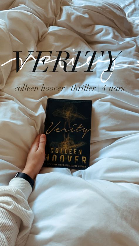 A book blogger holding Verity by Collleen Hoover, with text indicating its a thriller book. Verity Instagram Story, Verity Book, Verity By Colleen Hoover, Book Pic, Tbr Books, Suspense Books Thrillers, Romantic Suspense Books, Hoover Books, Book Tok