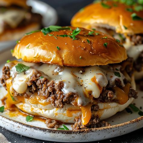 Philly Cheesesteak Sloppy Joes - Easy DIY Recipes Brisket Sloppy Joes, Philly Sloppy Joes, Rachel Ray Sloppy Joe Recipe, Sloop Joes, Brioche Hamburger Buns, Sloppy Joe Burger, Cheesesteak Sloppy Joes, Philly Cheesesteak Sloppy Joes, Sloppy Joe Recipe