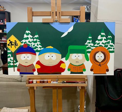 Painting Ideas On Canvas South Park, Painting Ideas South Park, South Park Painting Ideas, South Park Canvas Painting, Southpark Painting, Painting Ideas On Long Canvas, Southpark Drawings, Drawing South Park, Gravity Falls Painting