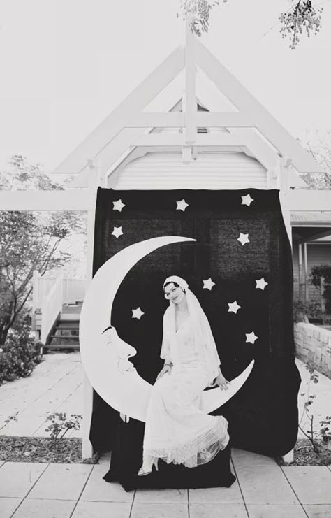 Art Deco Moon :: 1920s Inspired Wedding Vintage Glam Fashion, Midsummers Night, Wedding Guests Photos, Sitting On The Moon, Night Theme, 1920s Wedding, Photos Booth, Paper Moon, Gatsby Wedding