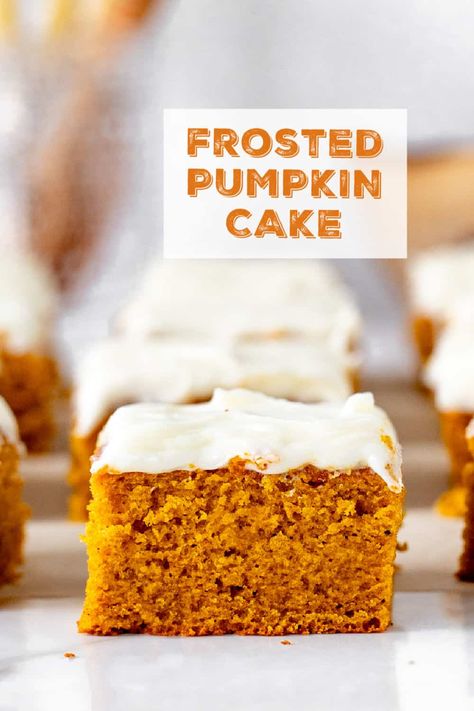 9x13 Pumpkin Cake, Pumpkin Squares Recipe, Coconut Sheet Cakes, Pumpkin Cake Easy, Pumpkin Squares, Pumpkin Delight, Pumpkin Sheet Cake, Frozen Pumpkin, Pumpkin Cake Recipes