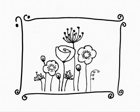 Garden Doodles Easy, Printable Doodle Pages, Gardening Doodles, Doodle Flowers Simple, April Doodles, Flower Doodle Art, Spring Doodles, Flower Drawing Ideas, Birthday Doodle